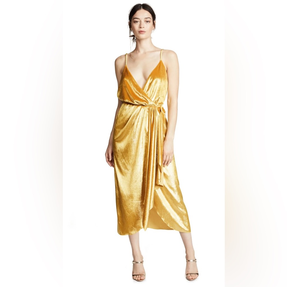 Maria Lucia Hohan Jolie Dress Midi Wrap Silk Velvet In Nugget Gold Yellow Size 8